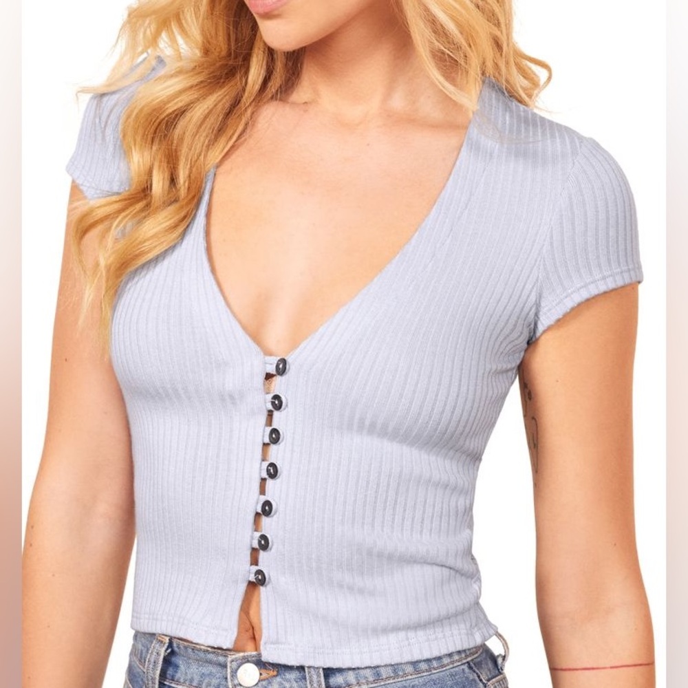 Reformation Women's Ribbed Button-Down Top - Light Blue